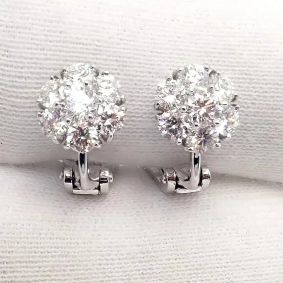 Authentic! Van Cleef & Arpels Platinum Diamond Fleurette Flower Earrings - Picture 8 of 16